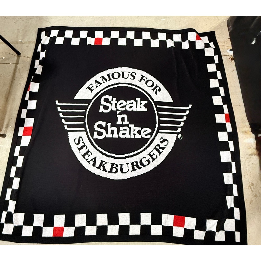 Logo Knits Steak n Shake Woven Throw Blanket Black White Checkered 60x62 USA